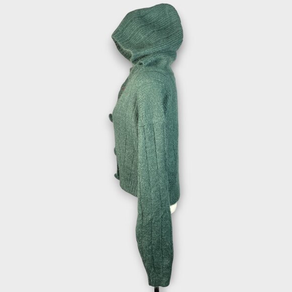 Vtg Paul Et Duffier Button Up Hooded Sweater M Mohair Blend Cropped Boxy Y2K - Picture 4 of 9